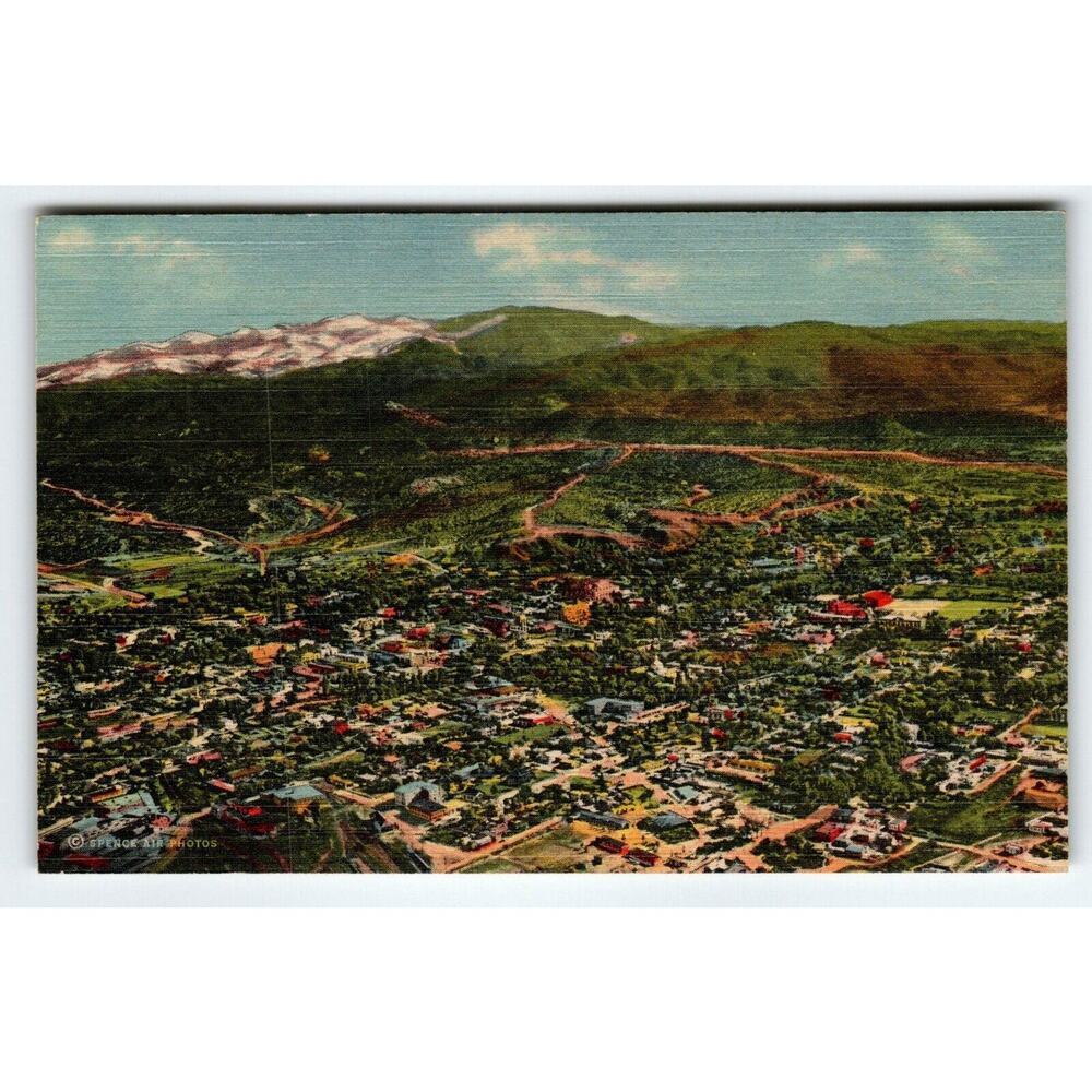 Air Ariel View Of Santa Fe New Mexico Postcard Linen Mountains Eye Curt Teich